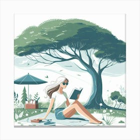 Girl Reading In The Park, Vector Style 1 Canvas Print