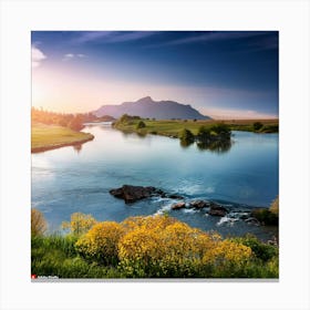 Sunrise Over A River Canvas Print