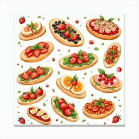 Spanish Tapas Spread With Vibrant Watercolor Details And Textures Canvas Print