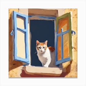 Open Window With Cat Matisse Style Amalfi Coast 6 Canvas Print