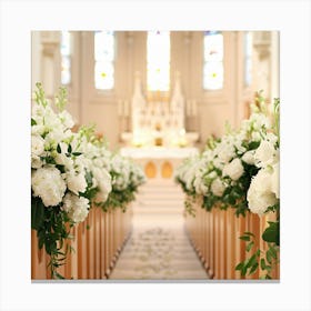 Church Aisle With Flowers Canvas Print