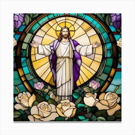 Jesus Christ on cross stained glass window 5 Canvas Print