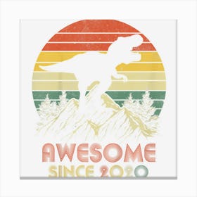 Kids 2 Year Old Gift Awesome Since 2020 2nd Birthday Boy Dinosaur Canvas Print