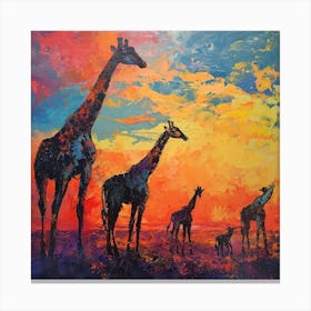 Giraffe Silhouettes In The Sunset 4 Canvas Print