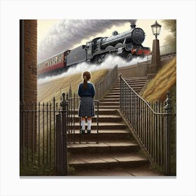 Girl And A Train Canvas Print
