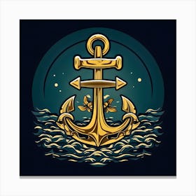 Golden Anchor In The Sea Canvas Print
