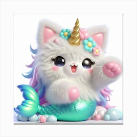 Fluffy 3D image of mermaid caticorn 17 Canvas Print