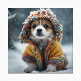 Cute Puppy In The Snow Canvas Print