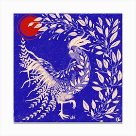 The Rooster And Leaves Square Canvas Print