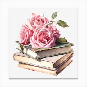 Roses On Books 11 Canvas Print