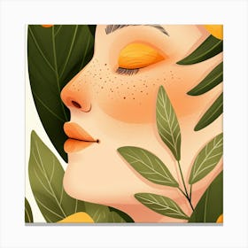 Illustration Of A Woman With Leaves Canvas Print