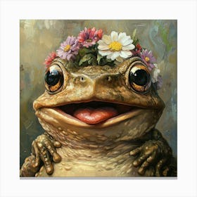 Frog With Flowers On His Head Canvas Print