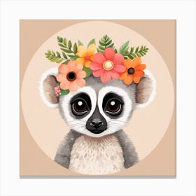 Floral Baby Lemur Nursery Illustration (12) Canvas Print