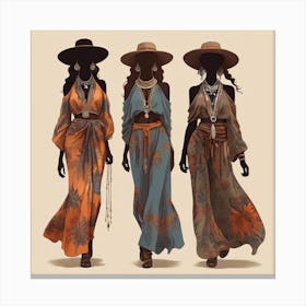 Women's silhouettes in boho style 3 Canvas Print
