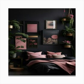 Black Bedroom With Pink Accents Canvas Print