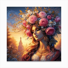 Russian Girl With Flowers Canvas Print