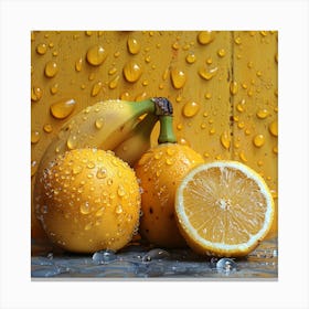 Water Drops On Bananas And Lemons Canvas Print