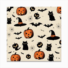 Halloween Pumpkins And Bats 2 Canvas Print