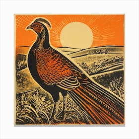 Retro Bird Lithograph Pheasant 2 Canvas Print