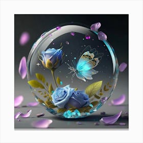 Blue Butterfly In A Glass Ball Canvas Print