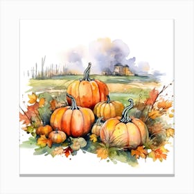 Group Of Pumpkins In Watercolour Illustration 5 Canvas Print