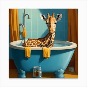 Dreamshaper V7 Oil Painting Of A Giraffe In A Bathtub With Sud 3 Upscaled Upscaled Canvas Print
