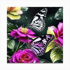 Butterfly And Roses 2 Canvas Print