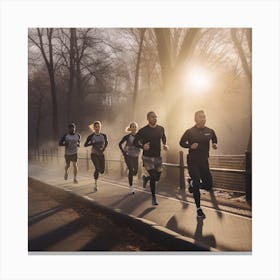 Group Of People Running In The Park Canvas Print