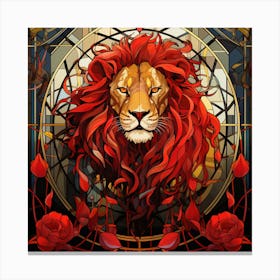 Lion With Roses Canvas Print