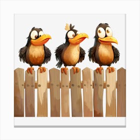 Three Birds On A Fence 6 Canvas Print