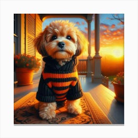 Dog Sitting On Porch Canvas Print