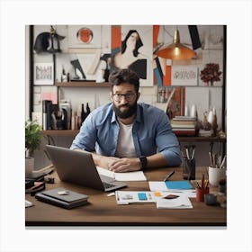 Man Working At Desk Canvas Print