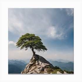 Lone Tree On Top Of Mountain Canvas Print