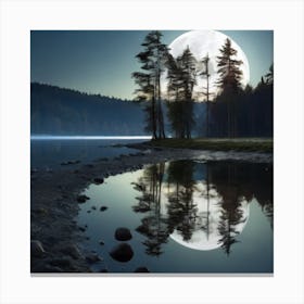 Full Moon Reflected In A Lake Canvas Print
