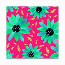 Turquoise Mint On Pink Gold Glitter Polka Dot Center Canvas Print