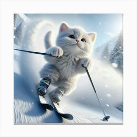 Kitty On Skis Canvas Print
