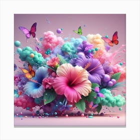 Colorful Flowers With Butterflies Canvas Print