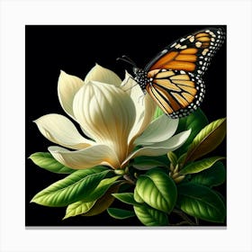 Monarch Butterfly On Magnolia Canvas Print
