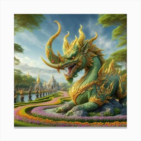 Thai Dragon In The Garden Canvas Print
