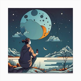 Girl Looking At The Moon Canvas Print