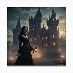 Woman In A Dark Castle Canvas Print