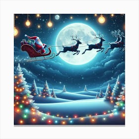 Christmas Santa's Sleigh With Full Moon Canvas Print