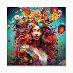 Queen Of Hearts, psychedelic, Colorful Wonderland Style Art Canvas Print