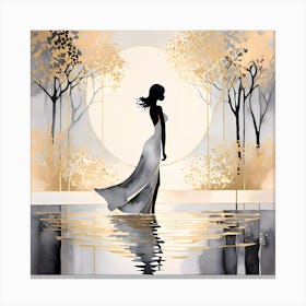 Woman In A Dress Walking On Water Canvas Print