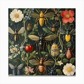 Bees And Flowers Art Canvas Print