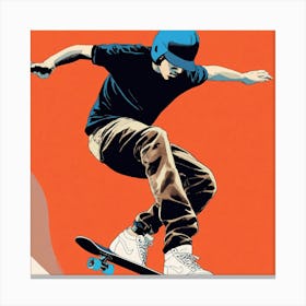 Airborne Elegance Minimalistic Skateboarder Graphic For Stylish Wall Art And Apparel Canvas Print
