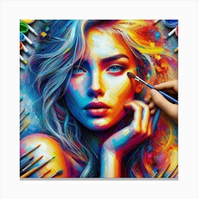 Of A Woman With Paint Brushes Canvas Print