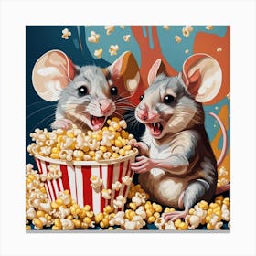 Two Mice Eating Popcorn Canvas Print