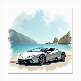 Lamborghini Huracán Spyder With A Watercolor Seascape Background 1 Canvas Print