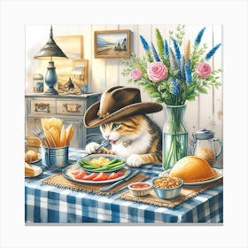 Cat At The Table Canvas Print